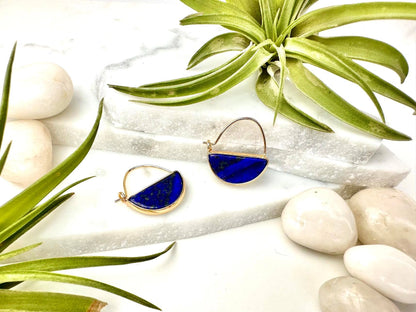 Lapis Lazuli Half Moon Hoops