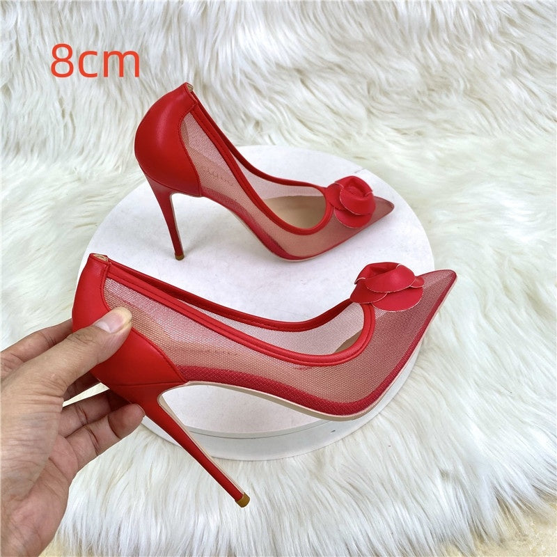 Mesh Ladies High 12CM Pointed Toe Stiletto Low-cut Shoes Sandals - Convenient store