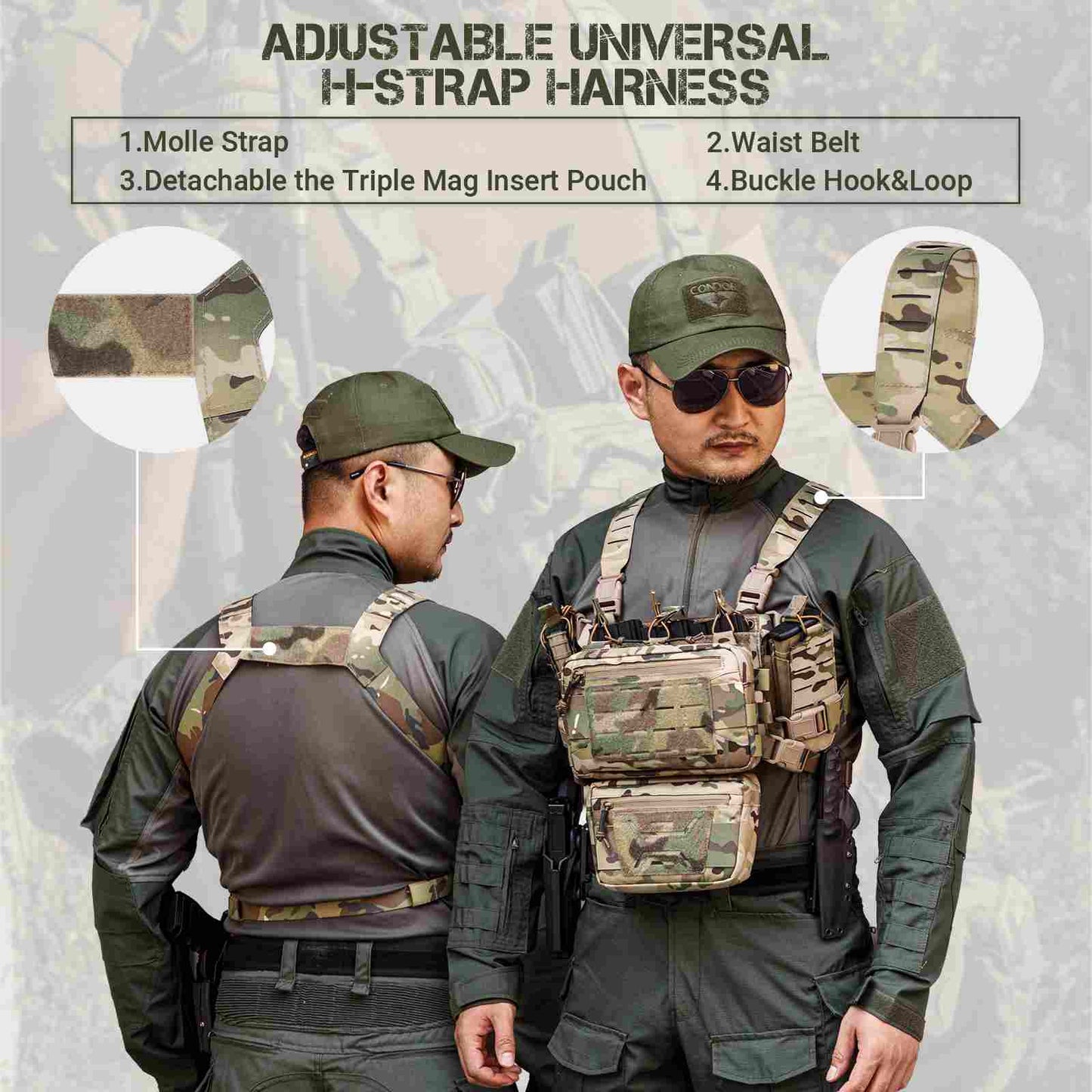Votagoo Tactical Chest Rig，Molle Modular Micro Fight Chest Rigs Adjustable&Detachable with 5.56/7.62 Magazine Pouch