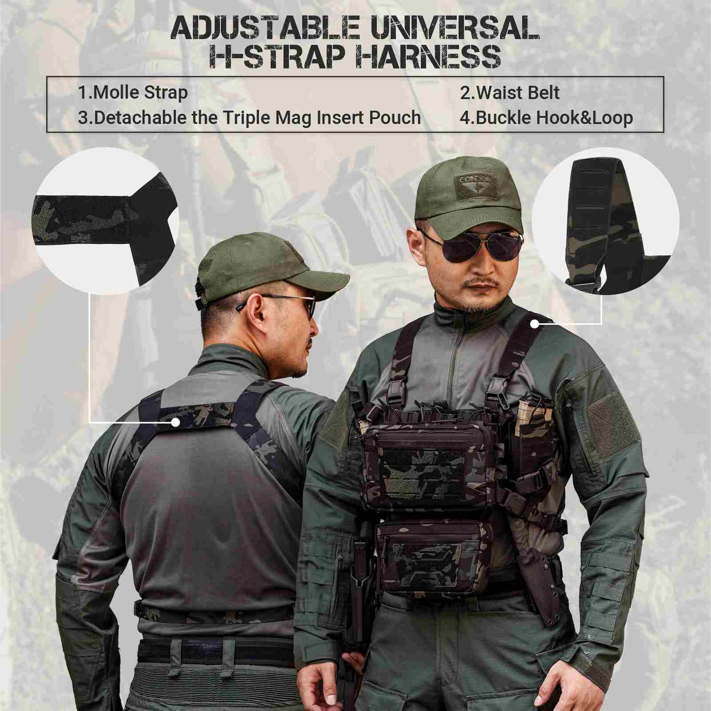 Votagoo Tactical Chest Rig，Molle Modular Micro Fight Chest Rigs Adjustable&Detachable with 5.56/7.62 Magazine Pouch