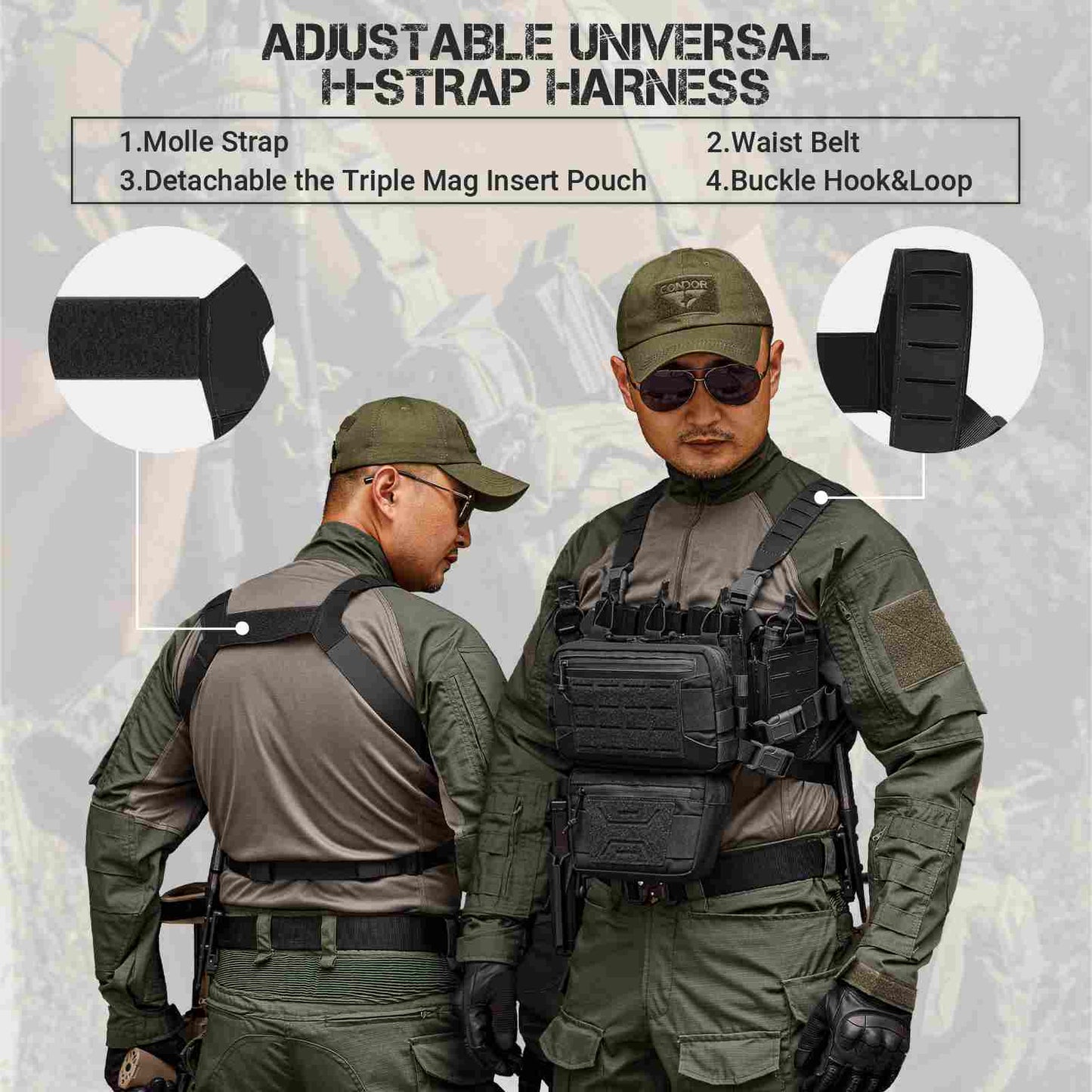 Votagoo Tactical Chest Rig，Molle Modular Micro Fight Chest Rigs Adjustable&Detachable with 5.56/7.62 Magazine Pouch