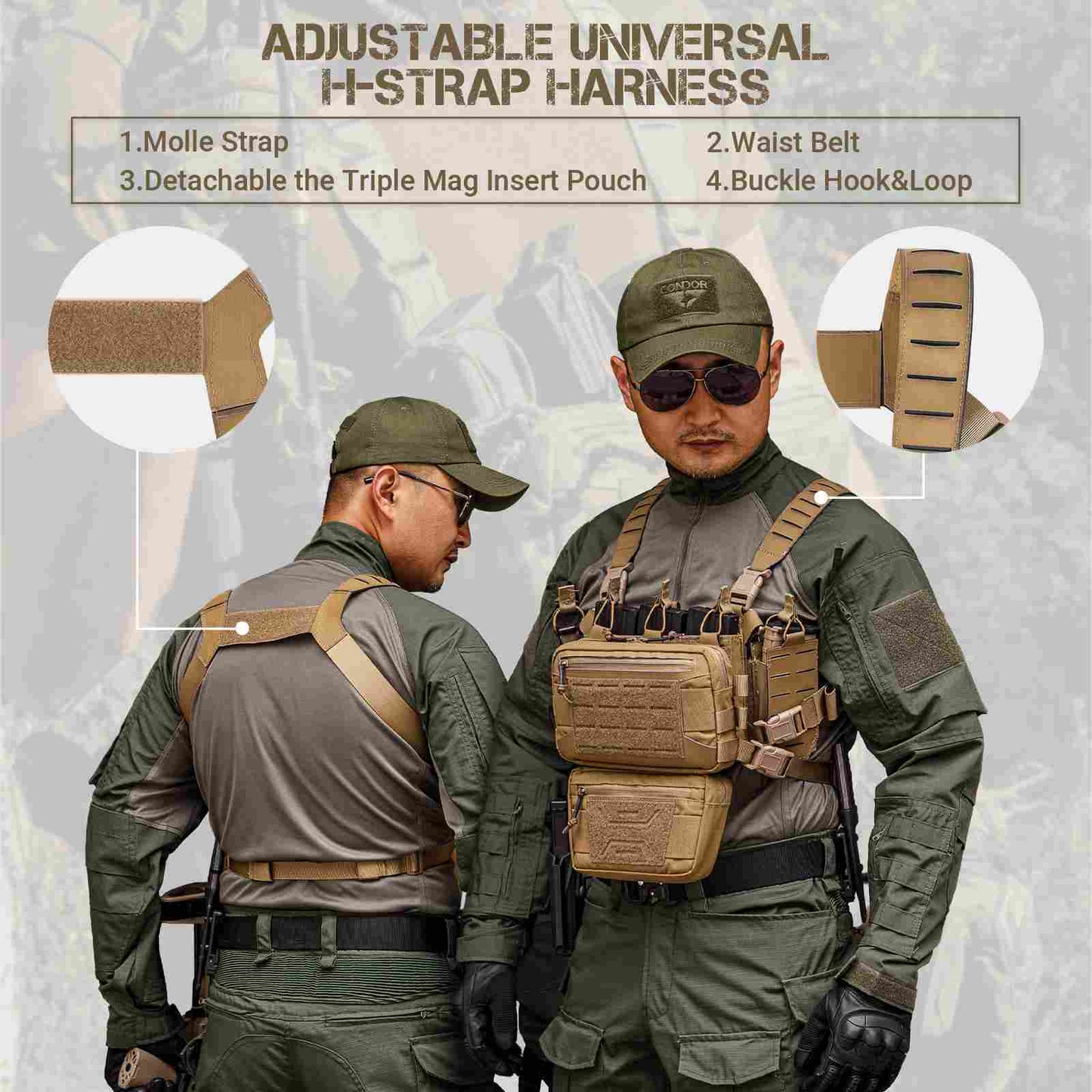Votagoo Tactical Chest Rig，Molle Modular Micro Fight Chest Rigs Adjustable&Detachable with 5.56/7.62 Magazine Pouch