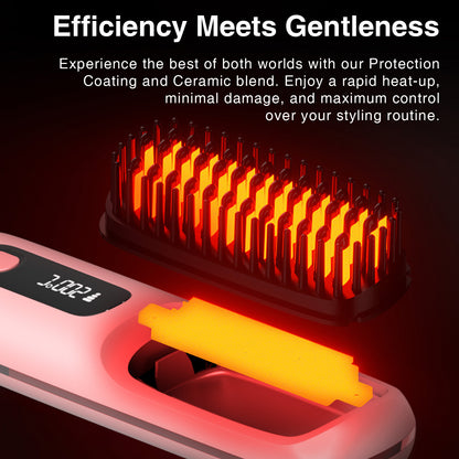 S7 Portable Cordless Hair Straightening Brush With LED Display - Lightweight Mini Negative Ion Hot Brush, USB Rechargeable Women's Travel Essentials Gift, Scald Protection - Convenient store