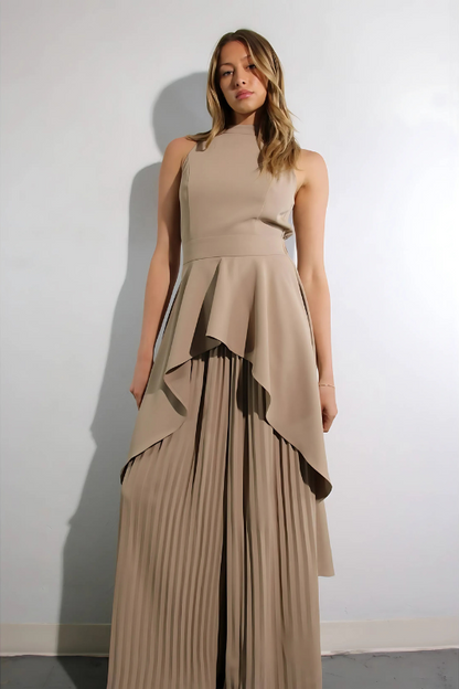 Escape to Milan Taupe Pleated Pants Set