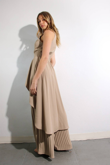 Escape to Milan Taupe Pleated Pants Set
