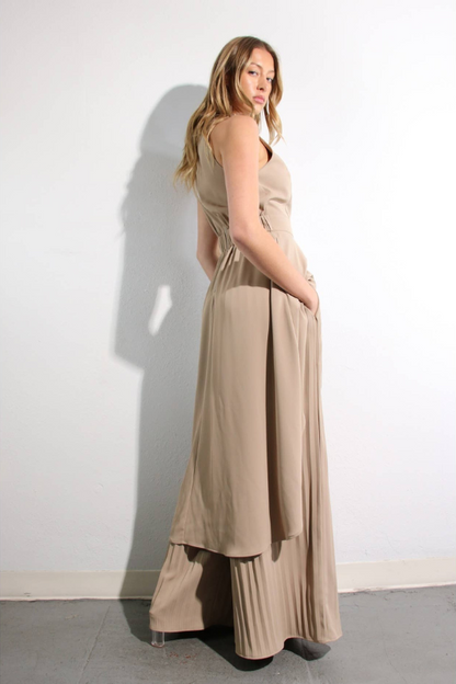 Escape to Milan Taupe Pleated Pants Set