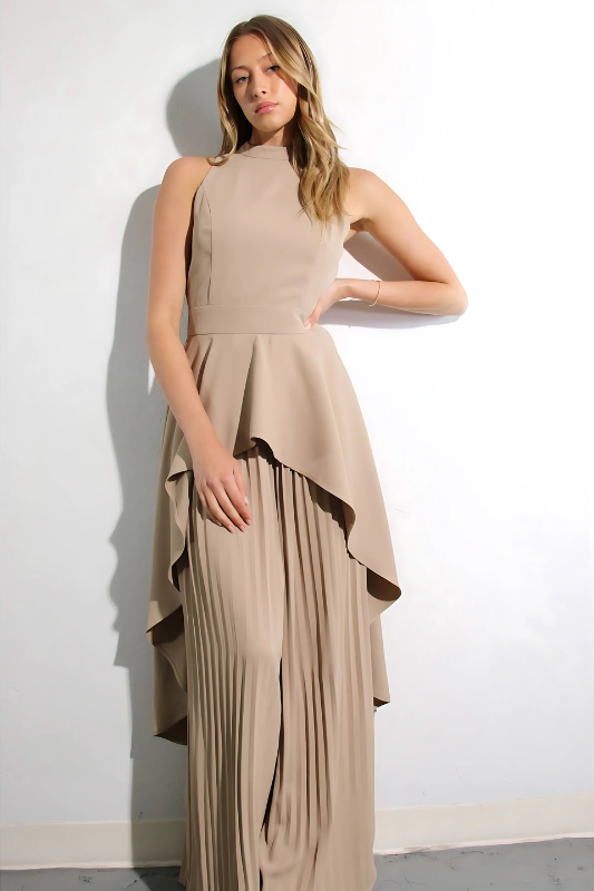 Escape to Milan Taupe Pleated Pants Set