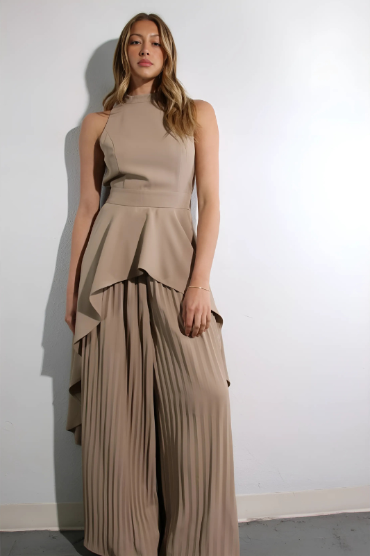 Escape to Milan Taupe Pleated Pants Set