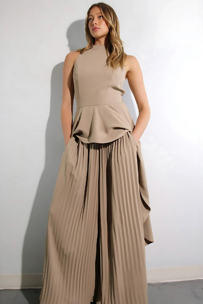 Escape to Milan Taupe Pleated Pants Set