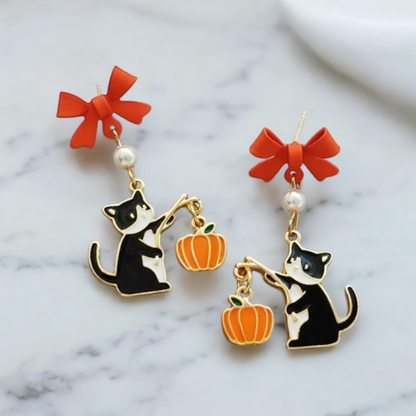 Pumpkin Tuxedo Cat Earrings