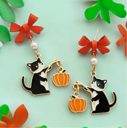 Pumpkin Tuxedo Cat Earrings