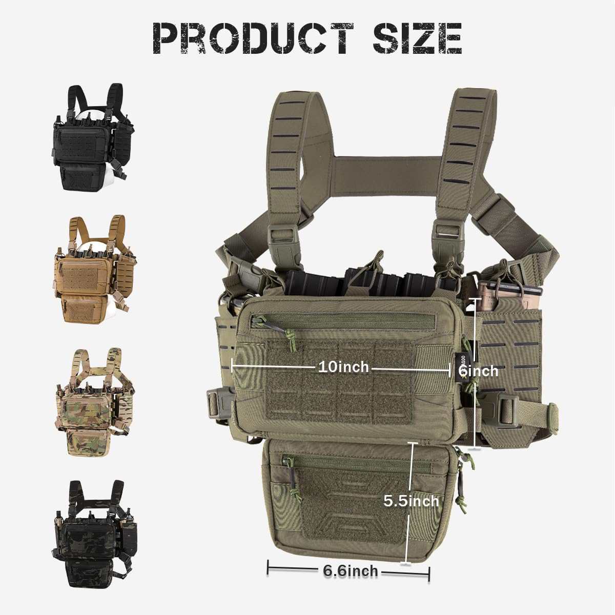 Votagoo Tactical Chest Rig，Molle Modular Micro Fight Chest Rigs Adjustable&Detachable with 5.56/7.62 Magazine Pouch