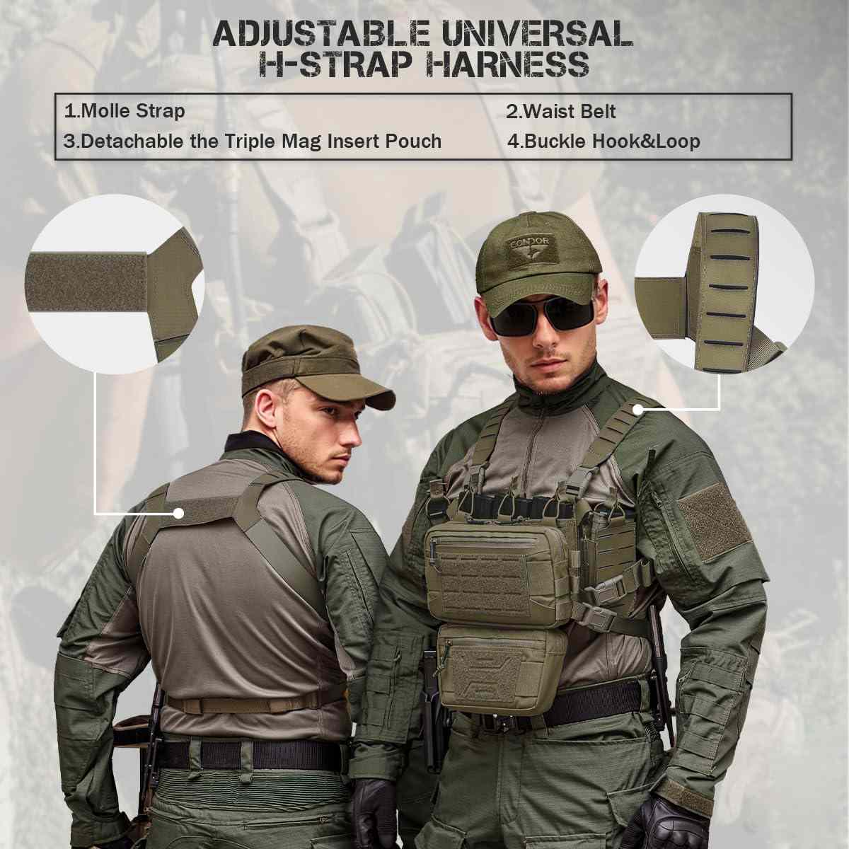 Votagoo Tactical Chest Rig，Molle Modular Micro Fight Chest Rigs Adjustable&Detachable with 5.56/7.62 Magazine Pouch