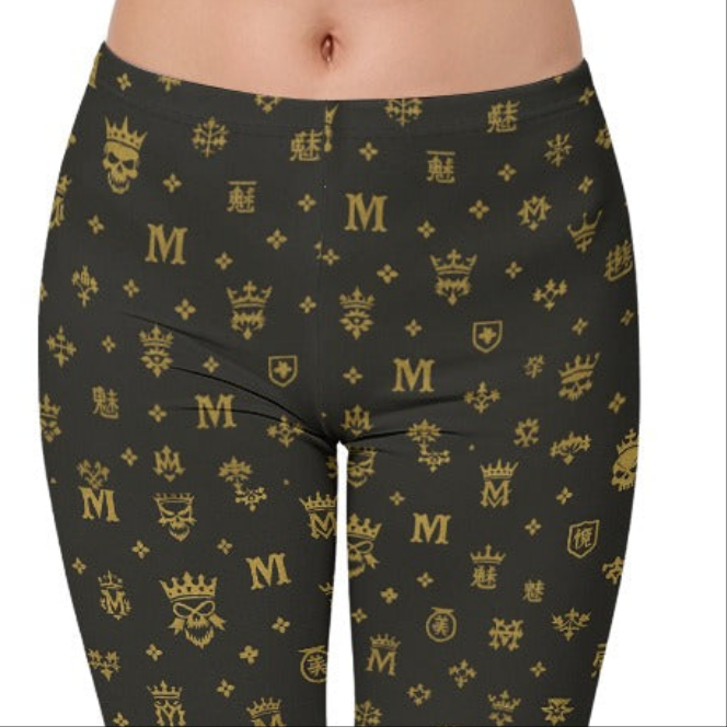 Munsieur Luxury Streetwear Leggings with Gold Pattern
