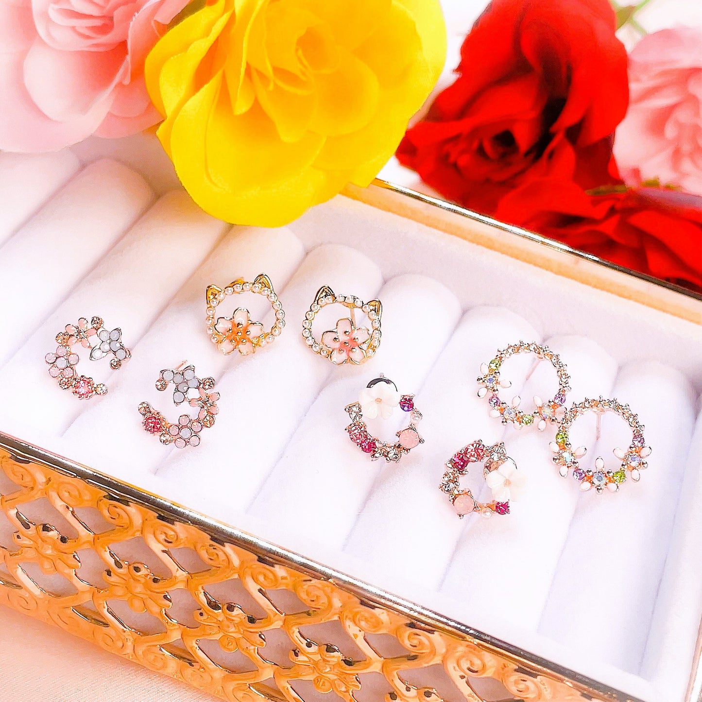 Sakura Kitty Pearl Studs