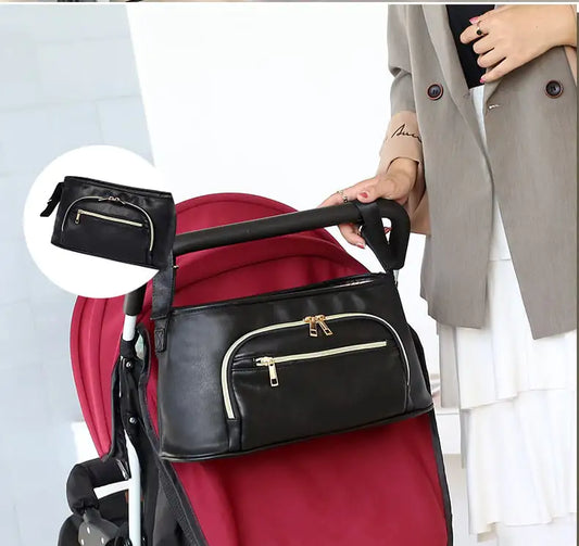 PU Leather Stroller Bag for New Mums and Babies spacious storage