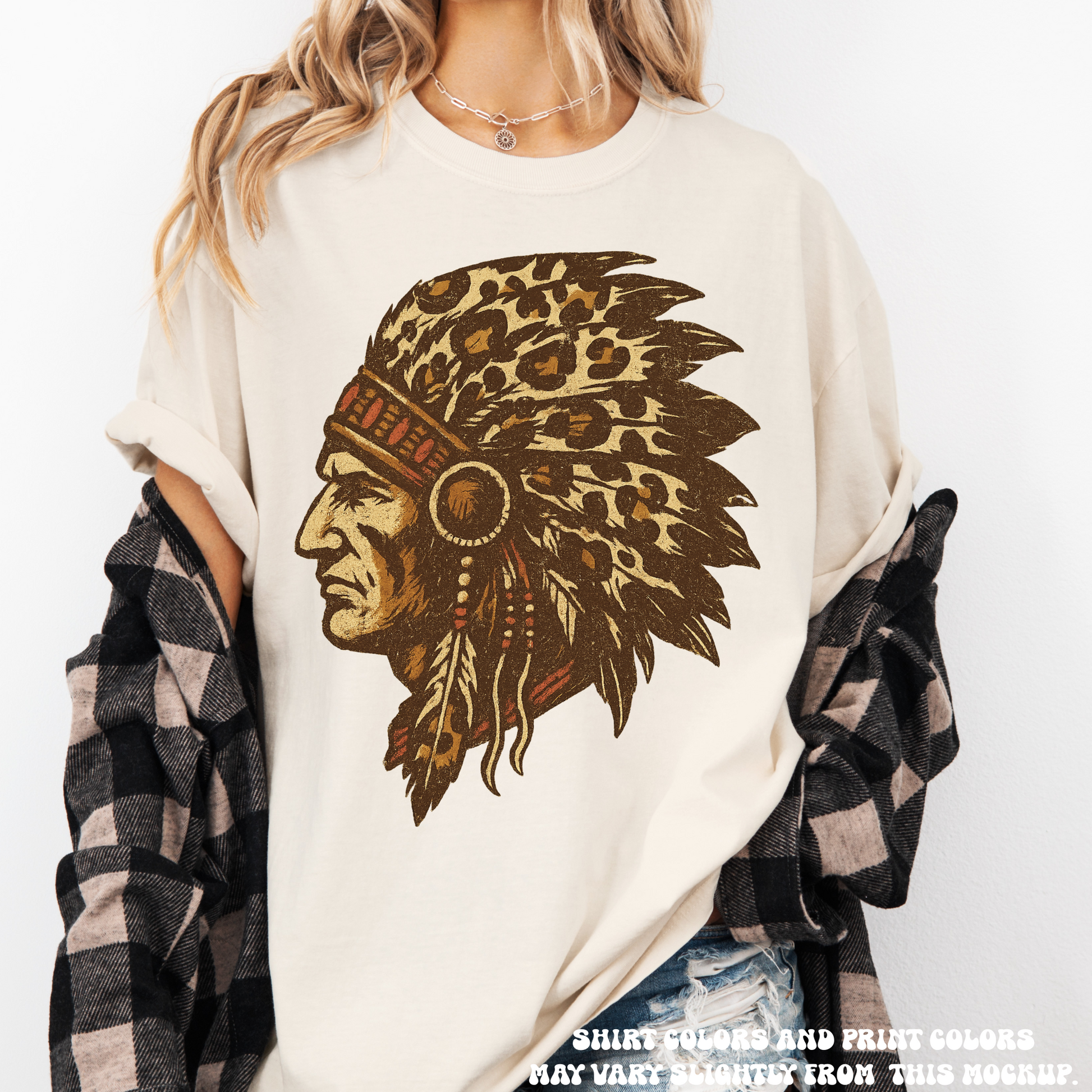 Leopard Print Indian Chief Head Shirt - Printed On Comfort Colors - Convenient store