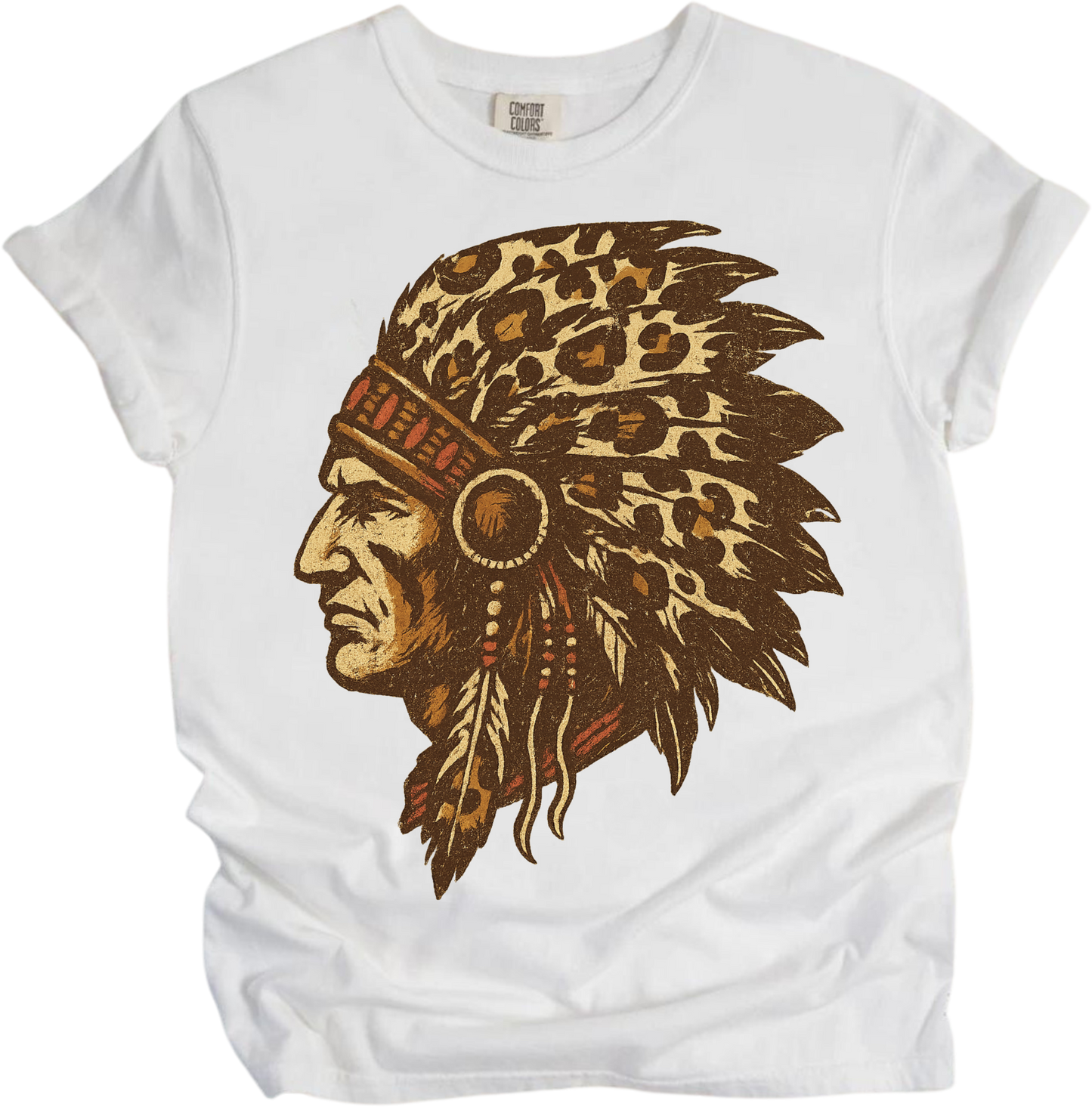 Leopard Print Indian Chief Head Shirt - Printed On Comfort Colors - Convenient store
