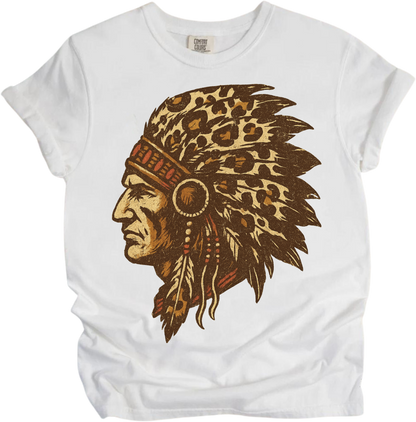 Leopard Print Indian Chief Head Shirt - Printed On Comfort Colors - Convenient store