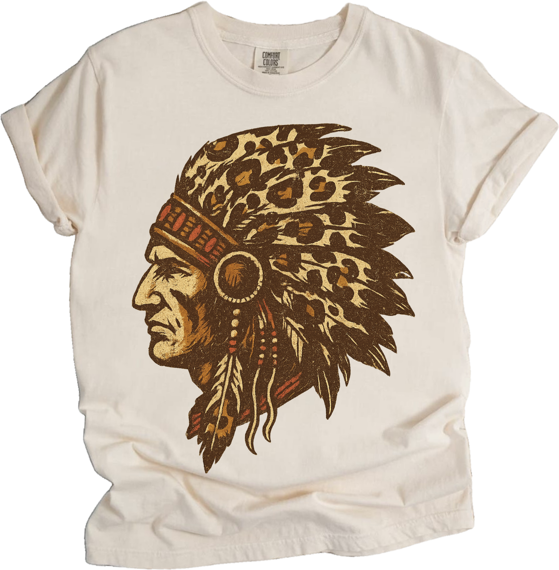 Leopard Print Indian Chief Head Shirt - Printed On Comfort Colors - Convenient store