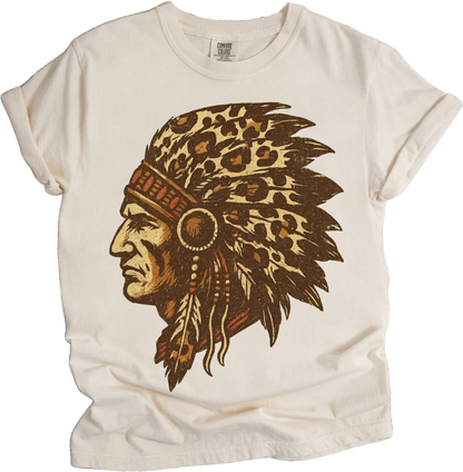 Leopard Print Indian Chief Head Shirt - Printed On Comfort Colors - Convenient store