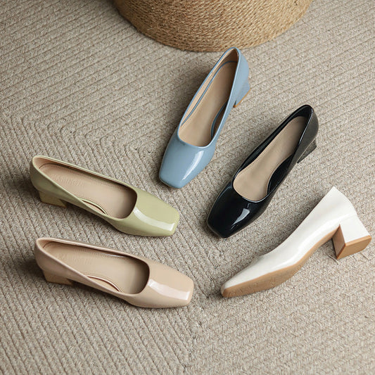 Lady Chunky High Heels Square Toe Gentle Mary Jane High Heels - Convenient store