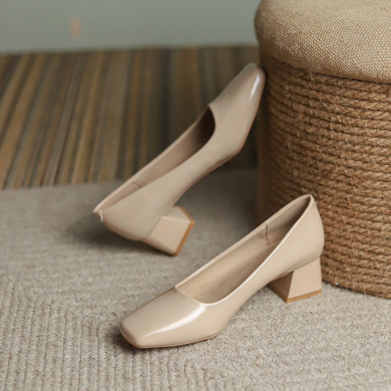 Lady Chunky High Heels Square Toe Gentle Mary Jane High Heels - Convenient store