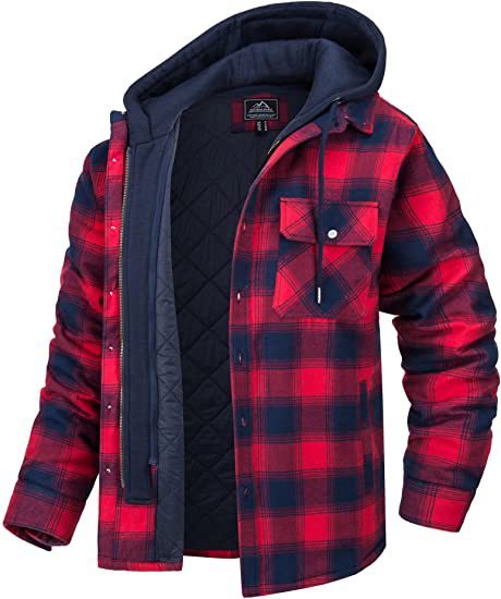 Casual Thick Padded Men's Plaid Hooded Jacket