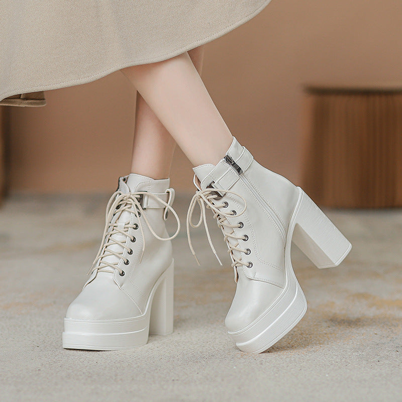 Fashion Short Boots Waterproof Platform Thick Heel High Heels - Convenient store