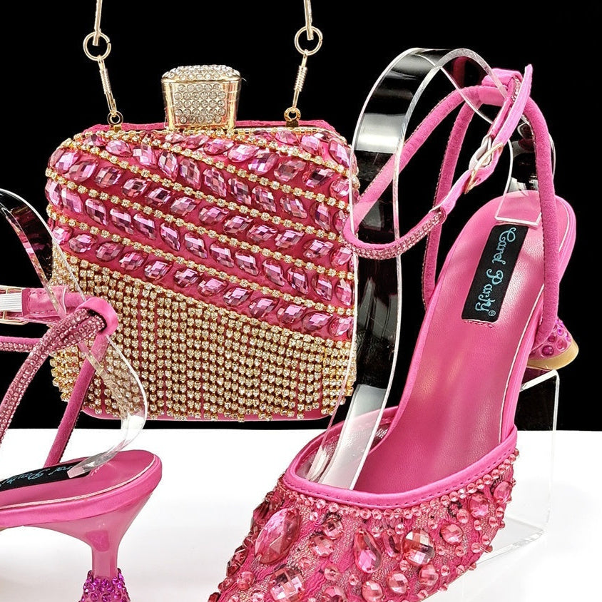 Large Rhinestone High Heel Sandals Three-dimensional Tassel Handbag Set - Convenient store