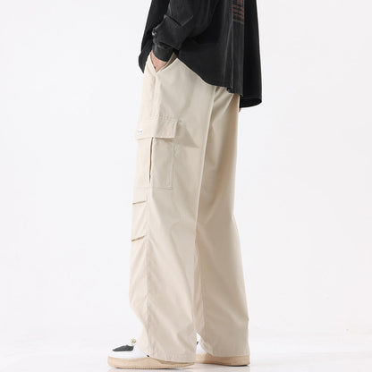 Couple American Retro High Street Fashionable Pleated Straight Cargo Pants