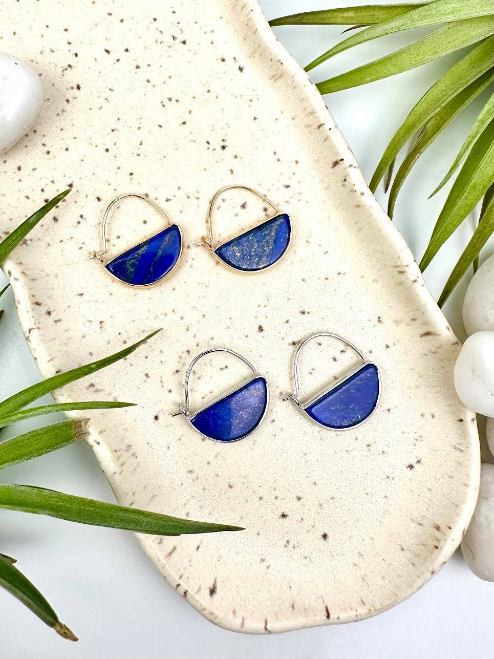 Lapis Lazuli Half Moon Hoops