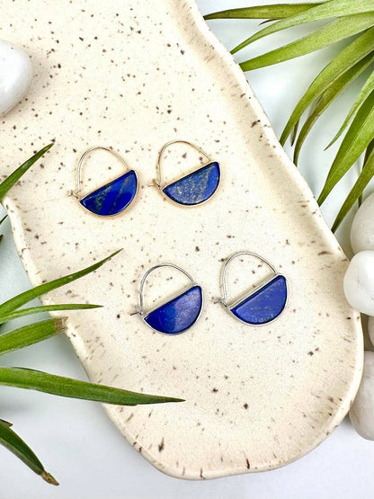 Lapis Lazuli Half Moon Hoops