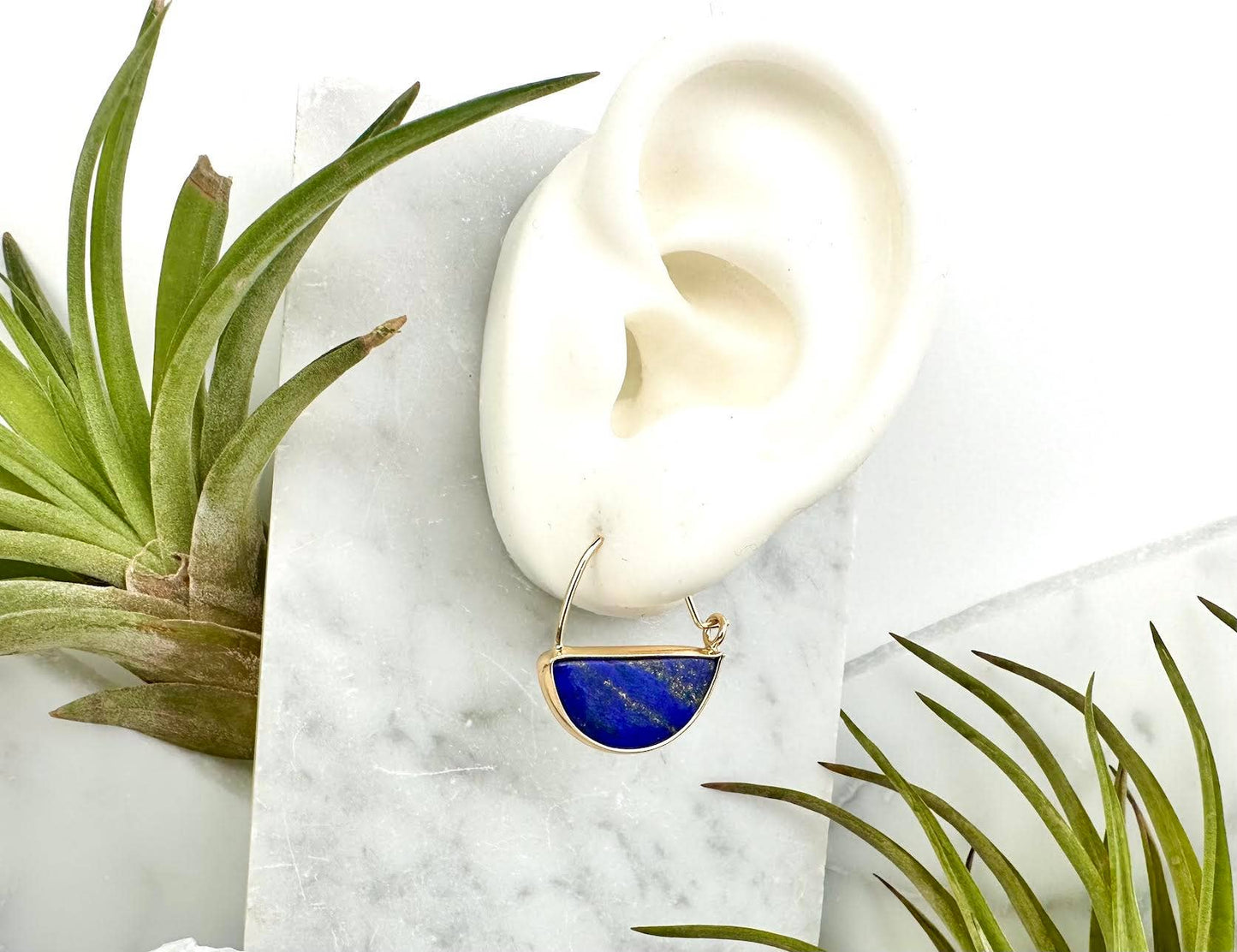 Lapis Lazuli Half Moon Hoops