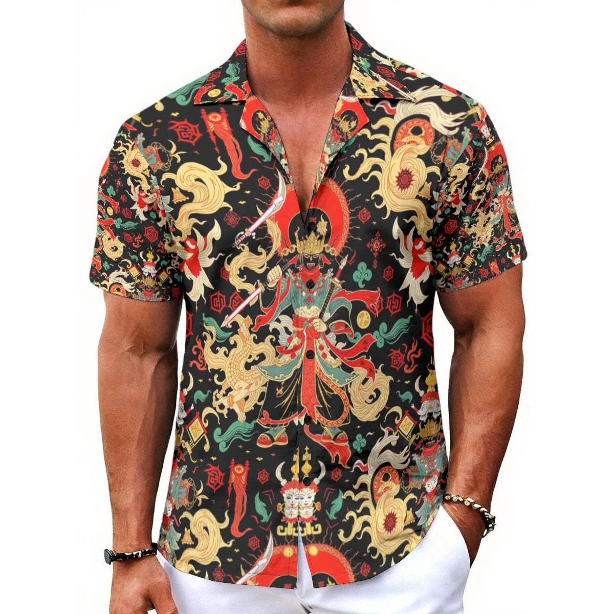 Munsieur All-Over Print Streetwear Tee with Dragon Design
