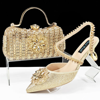 Sexy Women's Shoes And Bags Suit Drill Buckle Flower Decorative Ankle Drill Chain With Hard Clutch - Convenient store