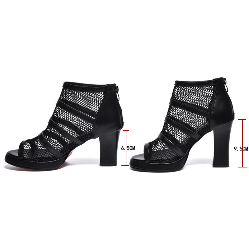 Mesh Shoes Women's High Heels With Thick Heels - Convenient store