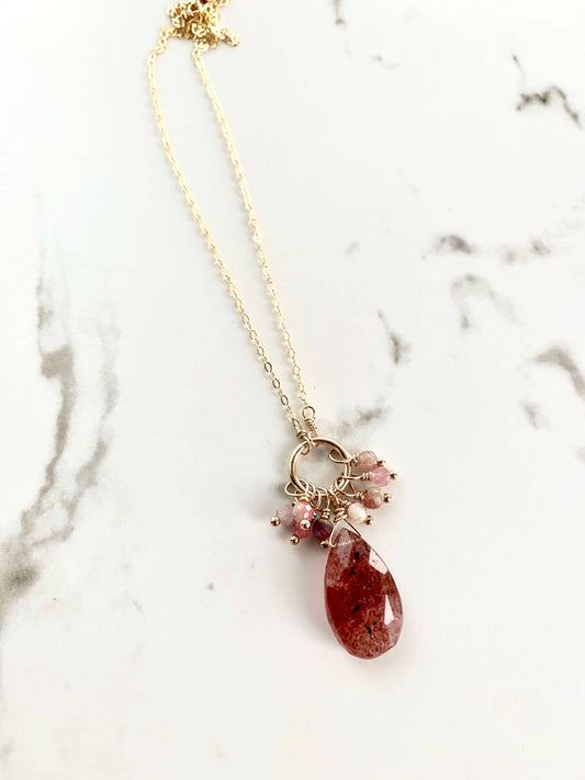 Strawberry Quartz Teardrop Necklace