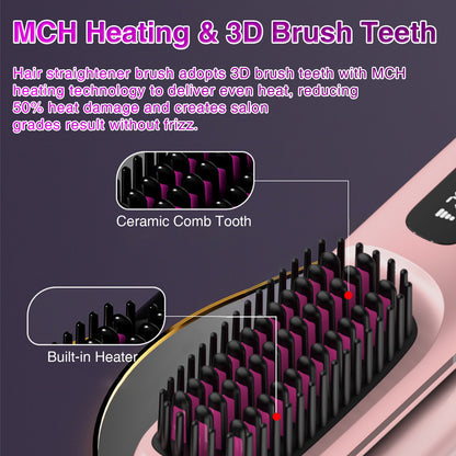 S7 Portable Cordless Hair Straightening Brush With LED Display - Lightweight Mini Negative Ion Hot Brush, USB Rechargeable Women's Travel Essentials Gift, Scald Protection - Convenient store