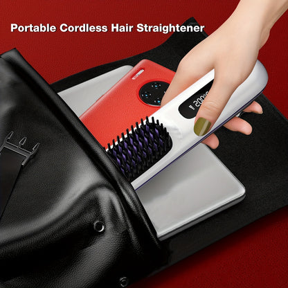 S7 Portable Cordless Hair Straightening Brush With LED Display - Lightweight Mini Negative Ion Hot Brush, USB Rechargeable Women's Travel Essentials Gift, Scald Protection - Convenient store