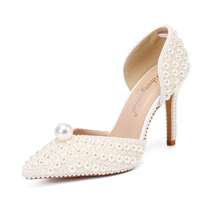 Women's Low-cut Pointed-toe Stilettos Pearl Wedding Shoes - Convenient store