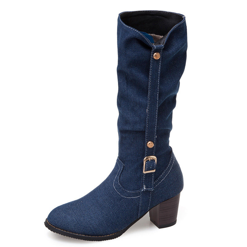 Middle Denim Women's High Heels High Boots - Convenient store