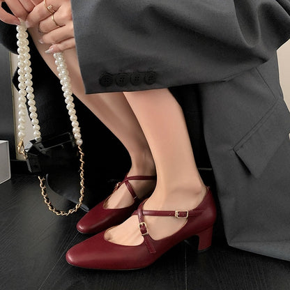 High Heel Soft Bottom Mid Heel Chunky Heel Low-cut Shoes - Convenient store