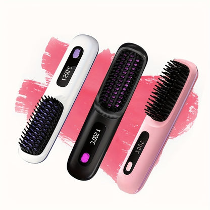 S7 Portable Cordless Hair Straightening Brush With LED Display - Lightweight Mini Negative Ion Hot Brush, USB Rechargeable Women's Travel Essentials Gift, Scald Protection - Convenient store