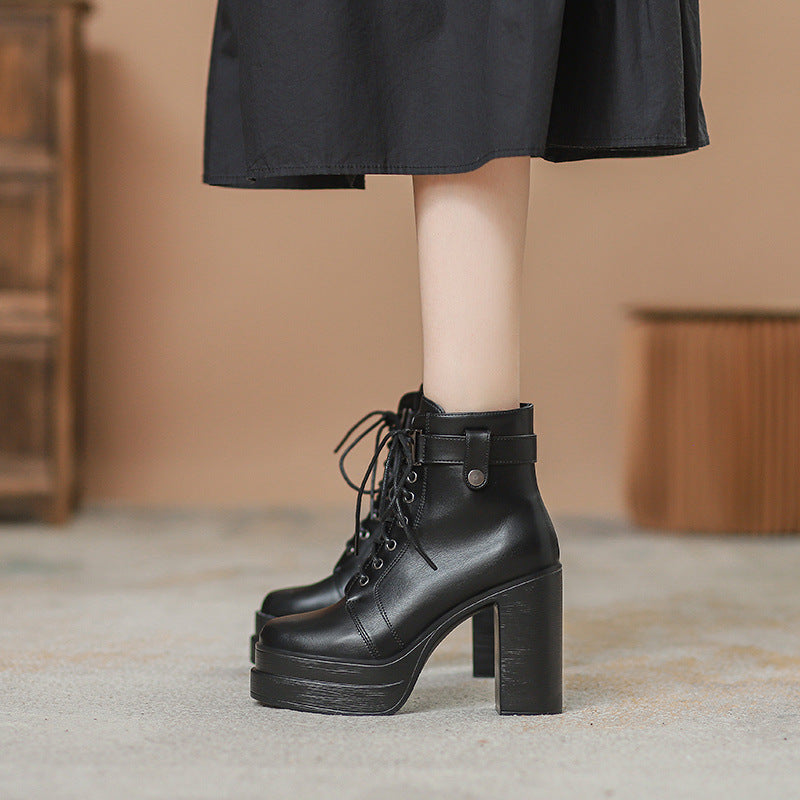 Fashion Short Boots Waterproof Platform Thick Heel High Heels - Convenient store