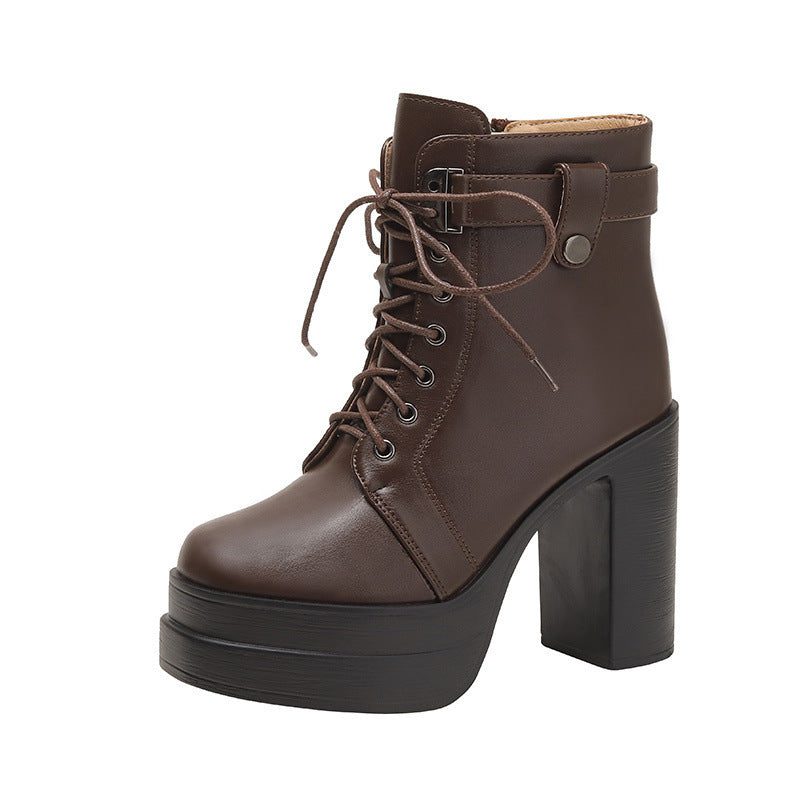 Fashion Short Boots Waterproof Platform Thick Heel High Heels - Convenient store