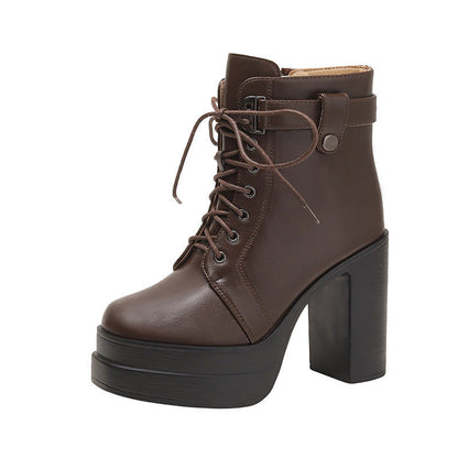 Fashion Short Boots Waterproof Platform Thick Heel High Heels - Convenient store