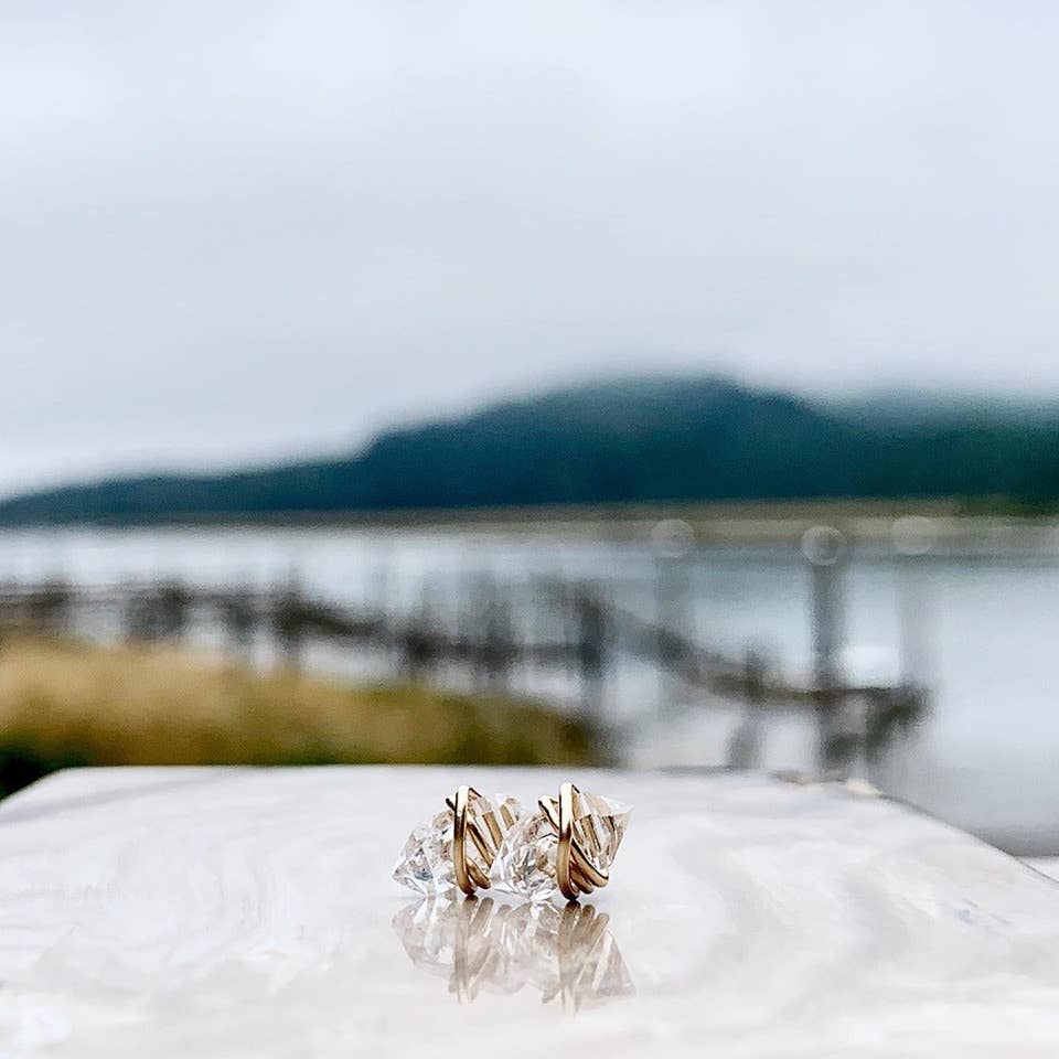 Rose Gold Herkimer Diamond Studs by Saressa