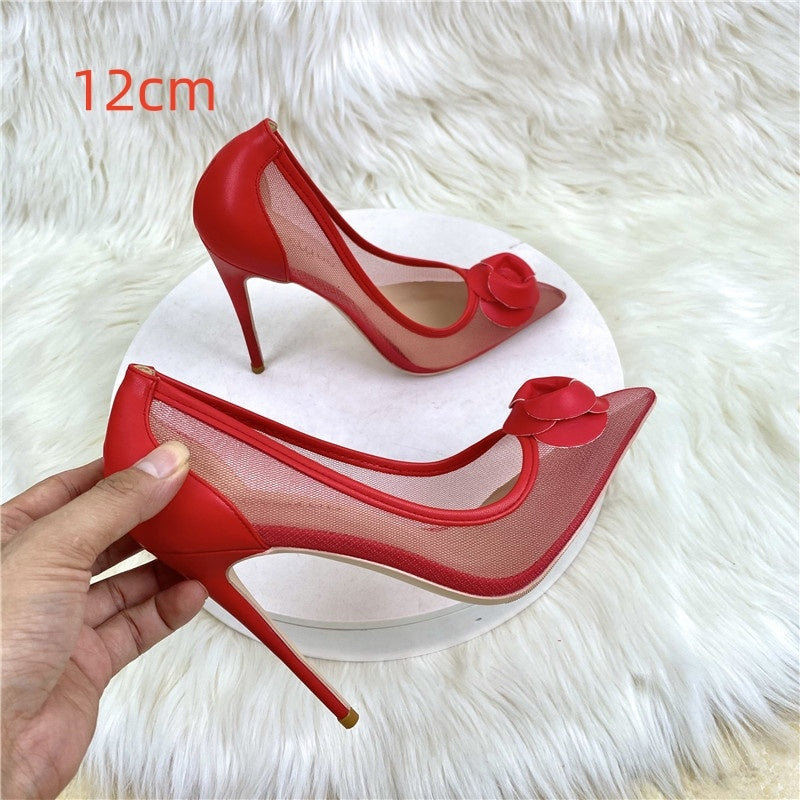 Mesh Ladies High 12CM Pointed Toe Stiletto Low-cut Shoes Sandals - Convenient store