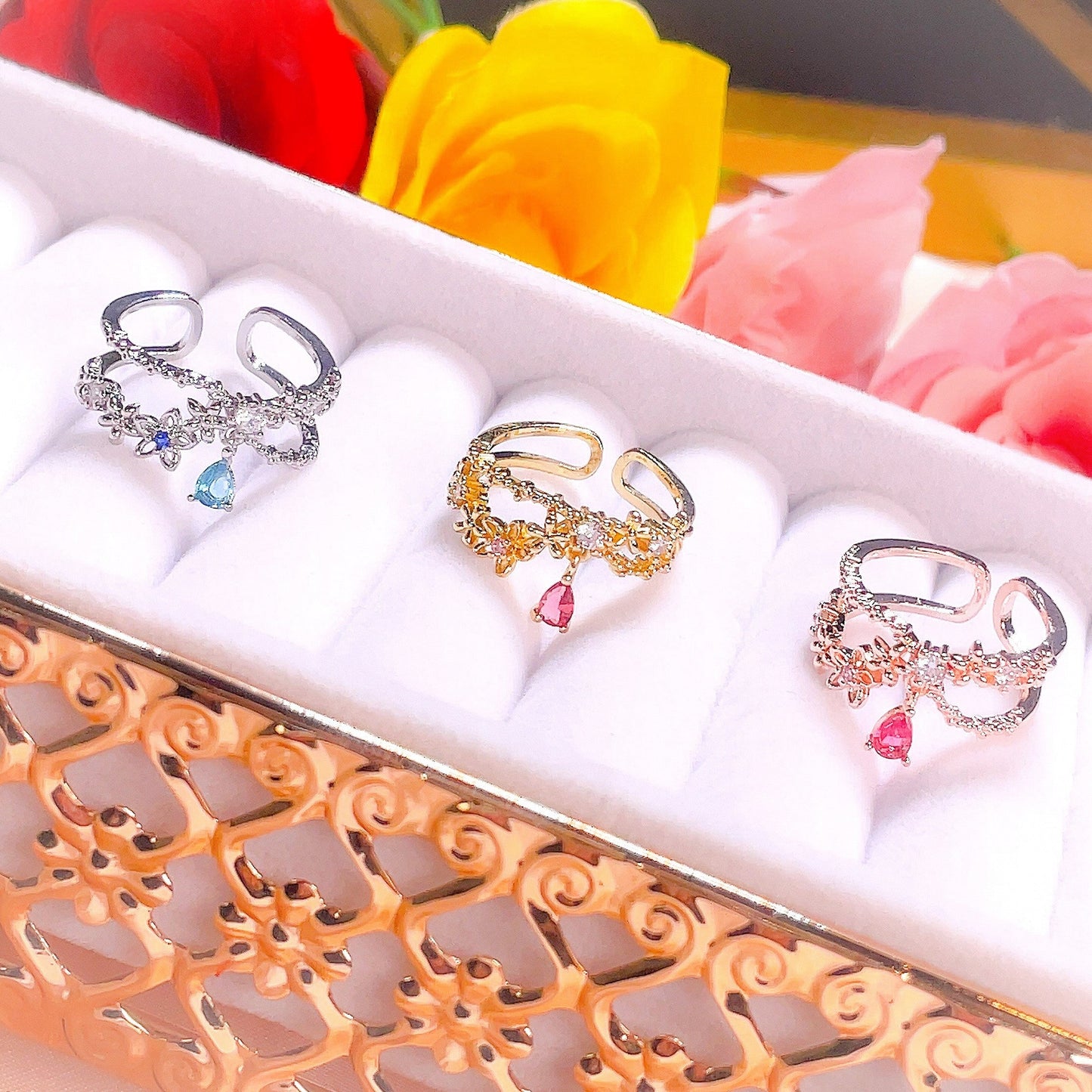 Sweet Garden Floral Teardrop Ring